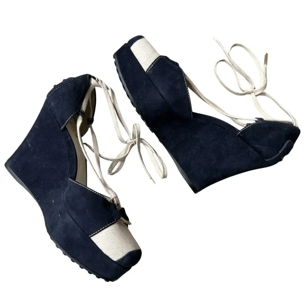 Tod's Made in Italy Nautical Wedge Heels Sz 38.5 As-Is